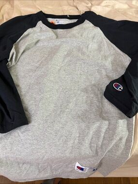 Champion Grey Body Black Raglan Long Sleeve Tee